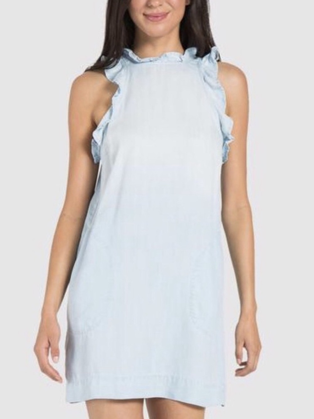cloth & stone Powder Blue Ruffle Neck Sleeveless Dress